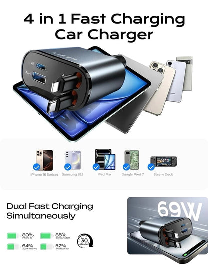 USB-C Retractable Car Charger